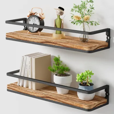 Productafbeelding van Wandplank 42 cm, set van 2, hout en metaal, voor slaapkamer