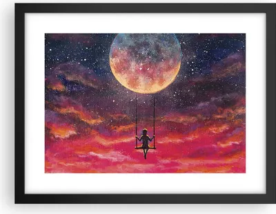 Produktbild von Gerahmtes Poster - Schwarzer Rahmen - Mond Schaukel Frau - 40x30 cm - Wand Bild - Wanddeko - Wandbilder - Kunstposter - Wandposter - Bilderrahmen - Bilder - Kunstdruck - P2BAA40x30-5095