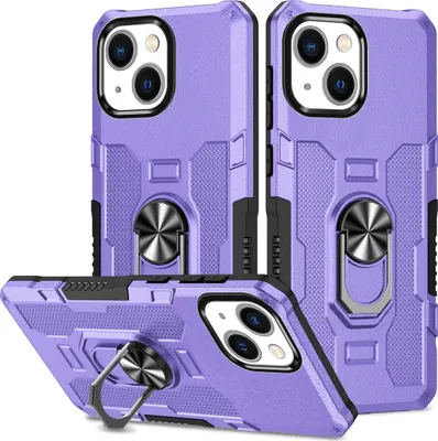 Immagine prodotto di custodia per iPhone 13, resistente custodia a doppio strato con supporto ad anello e supporto per iPhone 13 Viola