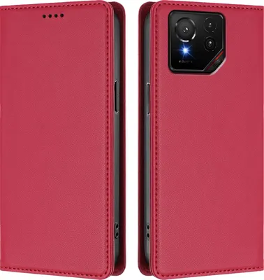 Image de Etui en cuir pour Asus ROG Phone 9 / 9 Pro, étui magnétique en cuirPolyuréthaneavec support Rouge