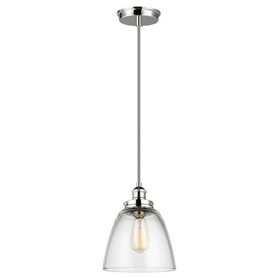 Image de Suspension Baskin, nickel poli, 1xE27x60W, verre, dimensions : 210,2 x 22,8 x 22,8 cm, IP20, Feiss