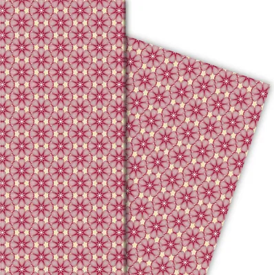 Produktbild von Grafisches Geschenkpapier mit Blüten Muster in rot - G6290, 32 x 48cm