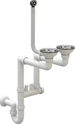 Produktbild von Granitan Küchenspülen Siphon, Küchenspülenablauf mit Anschluss Geschirrspülmaschine, Ablaufgarnitur für Becken, Doppelt Form, Chrom