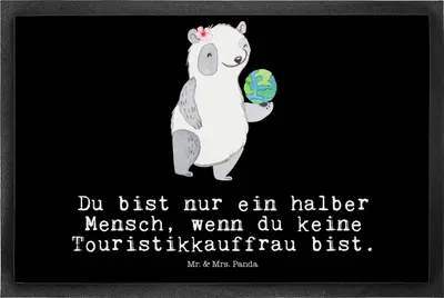 Produktbild von Mr. & Mrs. Panda fußmatte Touristikkauffrau Herz 50 x 75 cm - Schwarz - Geschenk, Schmutzfänger, Eingangsmatte, Eingangsteppich, Bodenvorleger, Fußabtreter