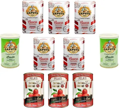 Produktbild von Testpaket Caputo Cuoco Farina Pizzamehl Mehl 5x 1Kg + Italian Gourmet 100% italienische geschälte Tomaten dosen 3x 400g + 2x Caputo Trockenhefe 100g