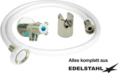 Produktbild von Kneipp-Schlauch Weiß mit Siebstrahlbrause mit Wandhalter + Wandventil DN20 (3/4")