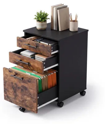 Rolcontainer 3 Schubladen, Schwarz/Braun, 57,5x40x40 cm