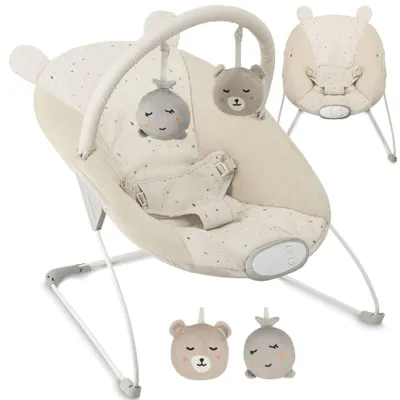 Produktbild von MoMi GLOSSY Babywippe mit 8 Melodien, 3 Vibrationsstufen, Spielzeug-Stirnband – bis 9 kg - BEIGE