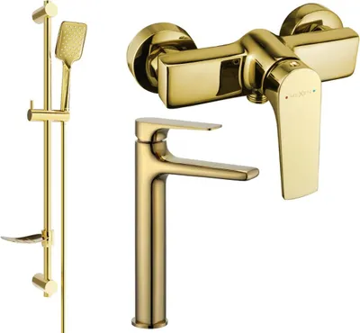 Image de Lynx DF62 Ensemble de mitigeurs de lavabo et de douche avec accessoires, or (745914DF62-50)