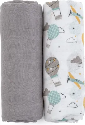 Obrázok produktu pre PETITE&MARS Bambusové mušelínové utierky 2 kusy, odtiene sivej, 120x120 cm (Grey Planes)