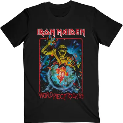 Image de Iron Maiden - "World Piece Tour '84 V.1." T-shirt homme/femme unie RO999 (S) (Noir)