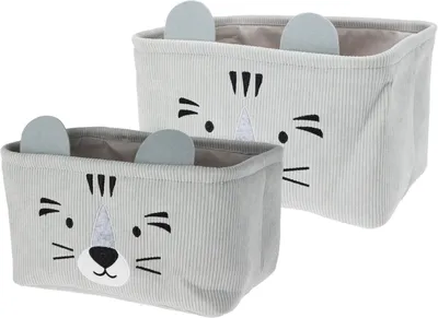 Obrázok produktu pre Detský úložný kôš Tiger, sada 2 kusov, manšestrový, sivý
