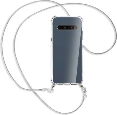 Produktbild von Handykette Backcover-Schutzhülle mit Band (Metall silberfarben) für LG V60 ThinQ - silberfarbene Kette Snake