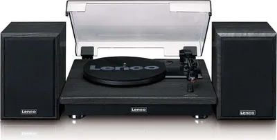 Produktbild von Lenco LS-100BK - Plattenspieler mit Bluetooth® Empfang und zwei externen Lautsprechern - Schwartz