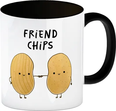Produktbild von Chips Freundschaft Kaffeebecher in schwarz mit Spruch Friendchips