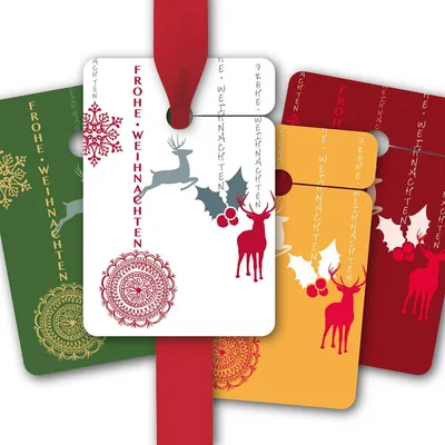 Produktbild von 8 Geschenkanhänger mit Schneeflocken und Hirschen