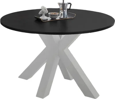 Produktbild von Esstisch Rund ausziehbar Edda 10 130 x 130 x 78 Küchentisch Weiß Matt Lack/Schwarzstahl 13560-130