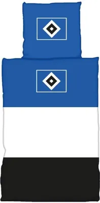 Produktbild von HSV Bettwäsche Blockstreifen, Offizieller Hamburger SV Fanartikel, Blau-Weiß-Schwarzes Set mit HSV-Raute, 100% Baumwolle