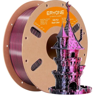 Obrázok produktu pre Filament pre 3D tlačiarne PLA – Silk, dvojfarebný – 1,75 mm ±0,03 mm – cievka 1 kg – pre 3D tlačiarne FDM – bez zamotávania – čierna a ružová