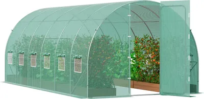Produktbild von Gewächshaus Tunnel Treibhaus Frühbeet Tomatenhaus 590x295x225cm grün