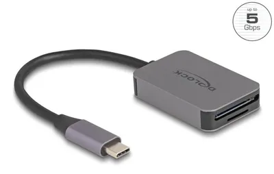 Produktbild von DeLOCK USB Type-C Card Reader im Aluminium Gehäuse für SD oder Micro SD Speicherkarten, MicroSD (TransFlash), SD, Grau, 5000 Mbit/s, Aluminium, USB 3.2 Gen 1 (3.1 Gen 1) Type-C, 32 mm