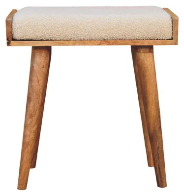 Produktbild von Artisan Furniture Massivholz-Fußhocker in Creme-Bouclé mit Tablettdesign