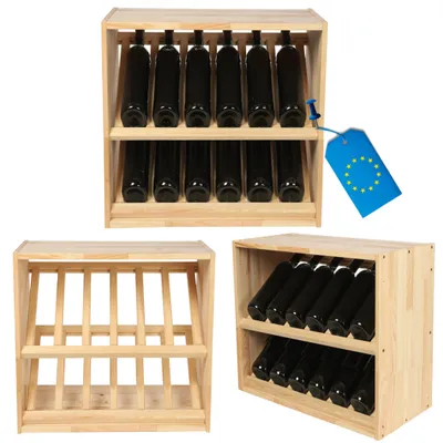 Produktbild von MODO24 Weinregal 12 Flaschen, Präsentationsregal, Flaschenregal, Weinschrank, Kellerregal, Flaschenständer, Massivholz, 60x60x30 cm, Natur, RW61