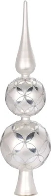 Produktbild von Christbaumspitze Glas mit Muster und 2 Kugeln 37cm Frosty Silver