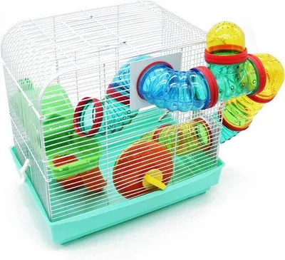 Produktbild von Famanu Hamsterkäfig mit Hamsterspielzeug - Knaagdierkäfig - Hamsterhaus