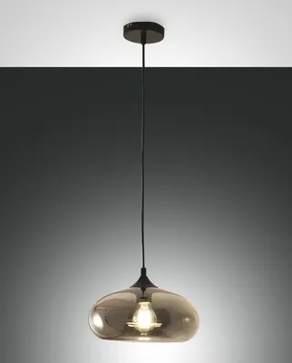 Image de Suspension Ela 27 Cm En Métal Et Verre Soufflé Fumé, Douille E27, Design Moderne Et Élégant Pour L'Éclairage Intérieur