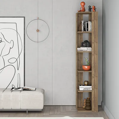 Image de DECORTIE Nati Bibliothèque d'angle Display Unit , Effet chêne foncé, 34 x 34 x 161 cm