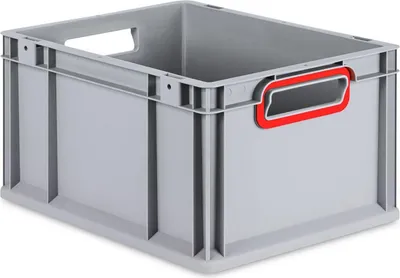 Produktbild von Eurobox NextGen Color | HxBxT 22x30x40cm | 20 Liter | Griffe rot offen | Glatter Boden | Grau | Eurobehälter, Transportbox, Transportbehälter, Stapelbehälter
