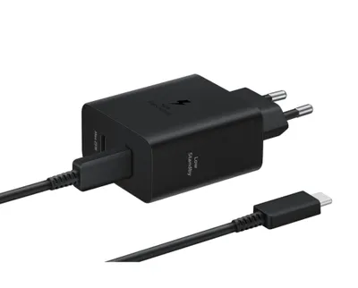 Productafbeelding van Samsung Galaxy Duo 50 Watt EP-T5020X power adapter met 2x USB-C oplaadkabels (1,8 meter) - zwart
