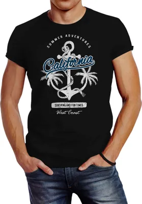 Produktbild von Herren T-Shirt Anker Palmen Anchor Palms Baumwolle Slim Fit Neverless® schwarz 4XL