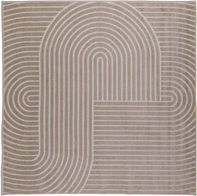 Produktbild von Quadratischer Wohnzimmerteppich 240x240 cm in Beige – Kurzflor-Teppich mit rutschfester Unterseite, waschbar für Innen- und Außenbereiche