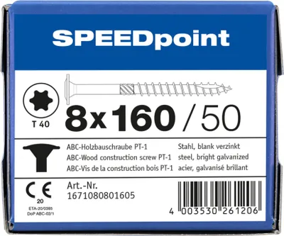 Produktbild von ABC SPEEDpoint Holzbauschraube Tellerkopf T40 Teilgewinde Schabenut A2J 8x160mm (50)