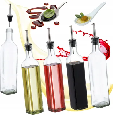 Produktbild von Sada Skleněných Dávkovačů na Ocet a Olej 4x500ml s Nekapajícím Uzávěrem - Křišťálově Čistý Design pro Každou Kuchyni