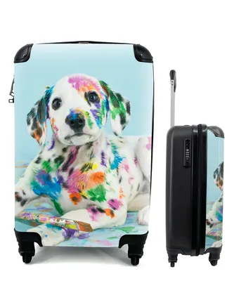 Produktbild von MuchoWow® Koffer Handgepäck Trolley Rollkoffer Kleine Reisekoffer mit 4 Rollen - Hund - Farbe - Blau - Cabin Size < 55x40x23 cm & 55x40x20 cm - Fotokoffer - Kabinenkoffer - Boardgepäck - Reise-Box - Reisekoffer - Reisegepäck - Koffer mit Bild - Trolley für Kinder