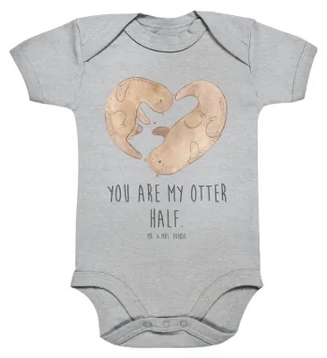 Produktbild von Mr. & Mrs. Panda babykleidung body Otter Herz 3. - 6. Monat - Heather Grey - Geschenk, Strampler, Seeotter, overall baby, Babybody, Liebe, Einteiler