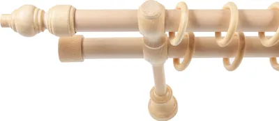 Produktbild von SN Deco - Stilgarnitur Gardinenstange Vorhangstange Filigrano, Holz, 28mm, 2-Lauf, Komplettset mit Ringen, Farbe Natur 140cm