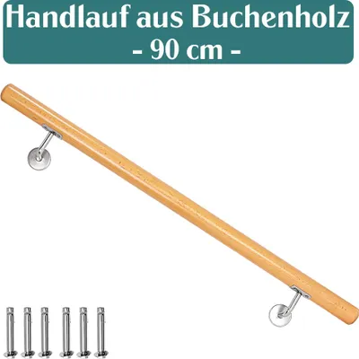 Handlauf Buche 90 cm lang mit 6 Montagedübeln