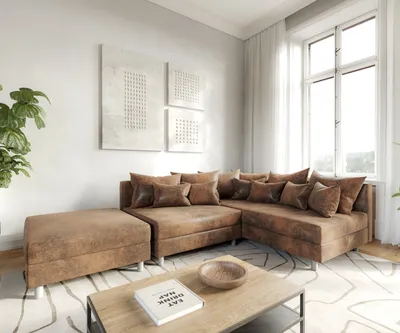 Produktbild von DELIFE Ecksofa Clovis Braun Antik Optik Modular Hocker Ottomane Rechts