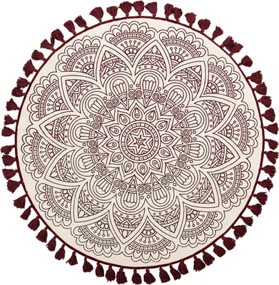 Obrázok produktu pre BELIANI Koberec béžová červená bavlna ø 120 cm okrúhly tvar orientálny vzor so strapcami moderný boho štýl obývačka spálňa