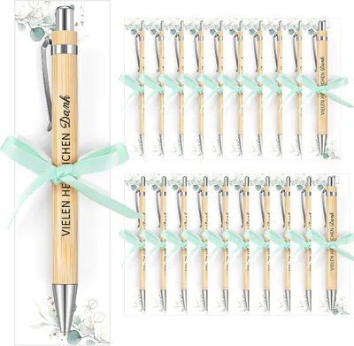 Productafbeelding van Houten balpennen met spreuk - Set van 20 - Kaart lint - Bedankje - Gastgeschenken - Bruiloft - Doop - Verjaardag