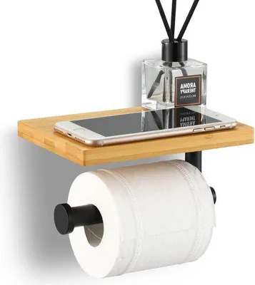 Produktbild von Schwarzes Toilettenpapierhalter mit Ablage für Badezimmer