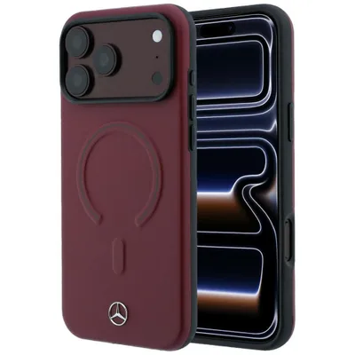 Image de Coque 3D pour iPhone 18 Pro, compatible MagSafe, en simili cuir rouge, avec logo en métal