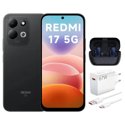 Produktbild von XIAOMI REDMI 17 5G 4GB 256GB Smartphone Schwarz 7500mAh 120Hz mit 67W Ladegerät + Bluetooth-Kopfhörer