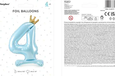 Immagine prodotto di Fenomenale palloncino in foil numero "4" di colore blu - perfetto per qualsiasi celebrazione! Altezza 84 cm, l'aggiunta perfetta alle vostre decorazioni e ai vostri momenti indimenticabili.