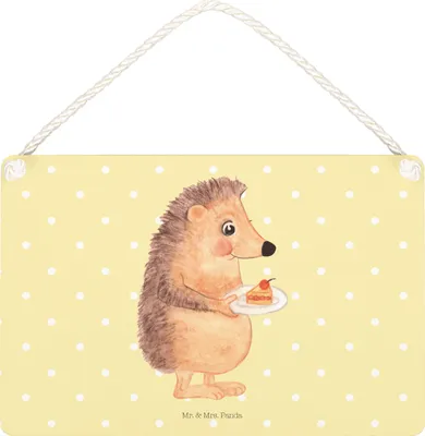 Produktbild von Mr. & Mrs. Panda Schild Igel Kuchenstück DIN A5 - Gelb Pastell - Geschenk, Essen Spruch, Türschild, sprüche, Kuchen Backen, Lustige, Wandbild Holz, wandtafel, Torte