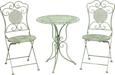 Produktbild von Gartenset Tisch und 2 Stühle Eisen Antik-Stil Gartenmöbel grün Bistroset